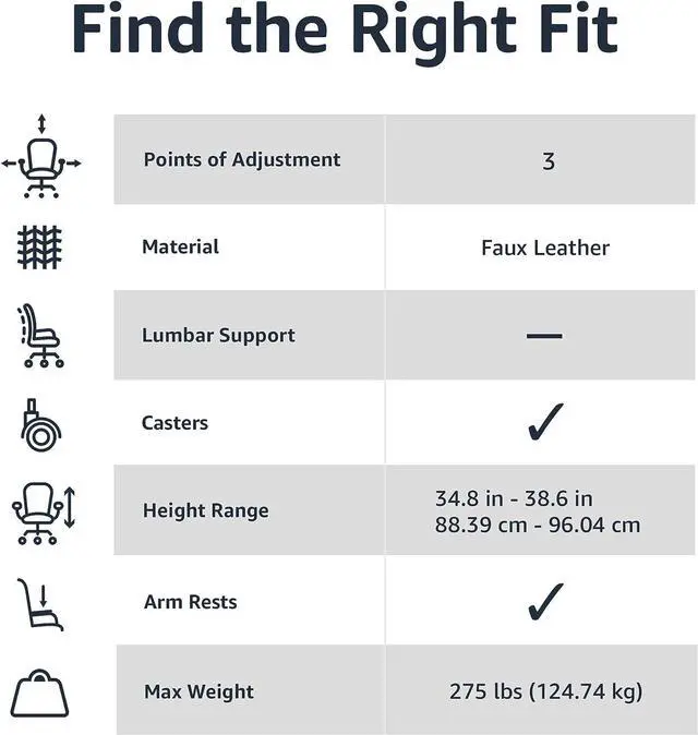 Alt view image 5 of 7 - Amazon Basics Classic Leather-Padded Mid-Back Office Desk Chair with Armrest - Black