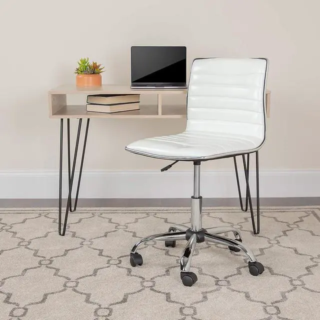 Alt view image 2 of 7 - Flash Furniture Alan Low Back Designer Armless White Ribbed Swivel Task Office Chair