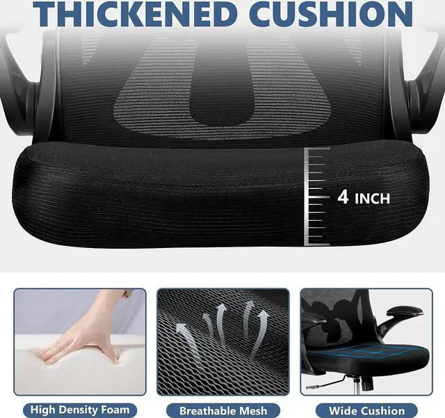 Alt view image 6 of 7 - Office Chair Desk Chair, Ergonomic Mesh Computer Chair Home Office Desk Chairs, Swivel Task Chair Mid Back Breathable Rolling Chair with Adjustable Lumbar Support Flip Up Armrest (Black)