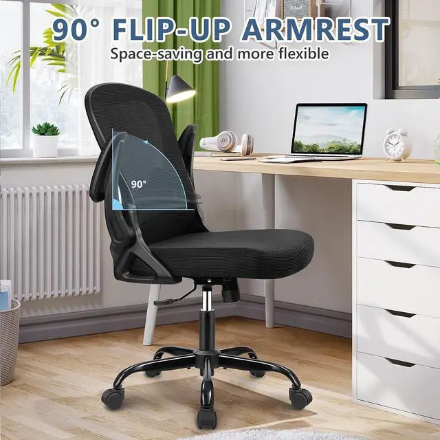 Alt view image 7 of 7 - Office Chair Desk Chair, Ergonomic Mesh Computer Chair Home Office Desk Chairs, Swivel Task Chair Mid Back Breathable Rolling Chair with Adjustable Lumbar Support Flip Up Armrest (Black)