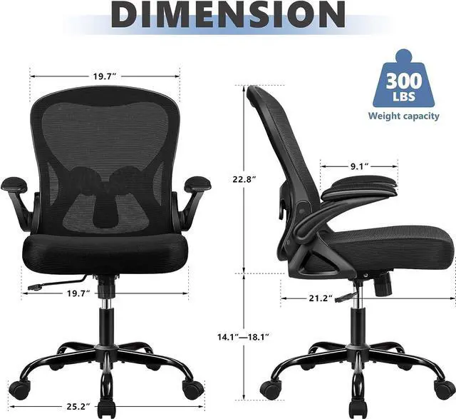 Alt view image 3 of 7 - Office Chair Desk Chair, Ergonomic Mesh Computer Chair Home Office Desk Chairs, Swivel Task Chair Mid Back Breathable Rolling Chair with Adjustable Lumbar Support Flip Up Armrest (Black)