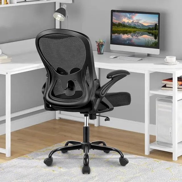 Alt view image 7 of 7 - Winrise Office Chair Desk Chair, Ergonomic Mesh Computer Chair Home Office Desk Chairs, Swivel Task Chair Mid Back Breathable Rolling Chair with Adjustable Lumbar Support Flip Up Armrest (Black)