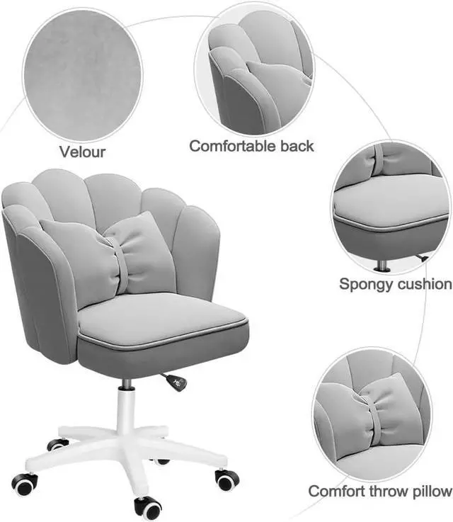 Alt view image 5 of 7 - Office Chair Cute Petal Desk Chair, Modern Fabric Home Butterfly Chairs Height Adjustable Chair Makeup Chairs Computer Chairs