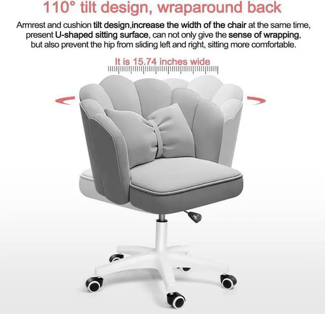 Alt view image 7 of 7 - Office Chair Cute Petal Desk Chair, Modern Fabric Home Butterfly Chairs Height Adjustable Chair Makeup Chairs Computer Chairs