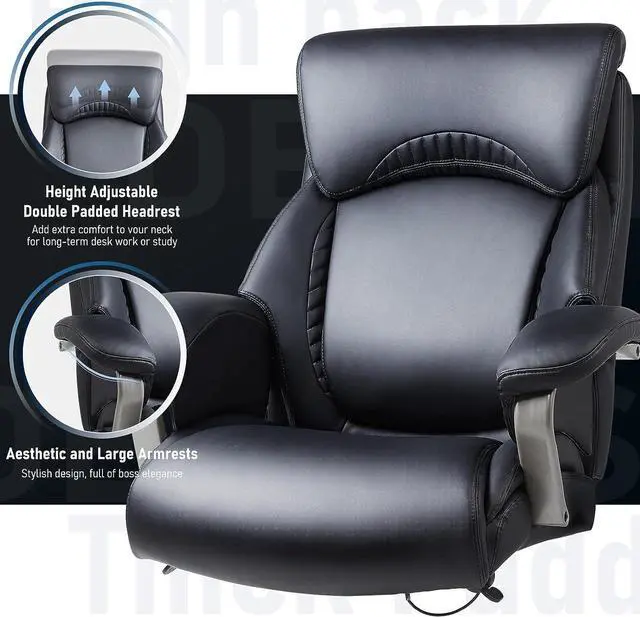 Alt view image 4 of 7 - Big and Tall Office Chair 500lbs-Heavy Duty Ergonomic Computer Chair with Extra Wide Seat, High Back Executive Large Desk Chair with Thick Seat and Tilt Rock, Adjustable Lumbar Support-Black