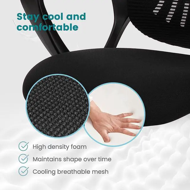 Alt view image 4 of 7 - Office Computer Desk Chair, Ergonomic Mid-Back Mesh Rolling Work Swivel Task Chairs with Wheels, Comfortable Lumbar Support, Comfy Arms for Home, Bedroom, Study, Dorm, Student, Adults, Black