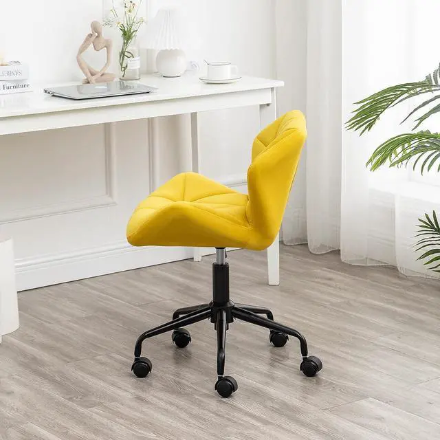 Alt view image 4 of 7 - Roundhill Furniture Eldon Diamond Tufted Adjustable Swivel Office Chair, Yellow