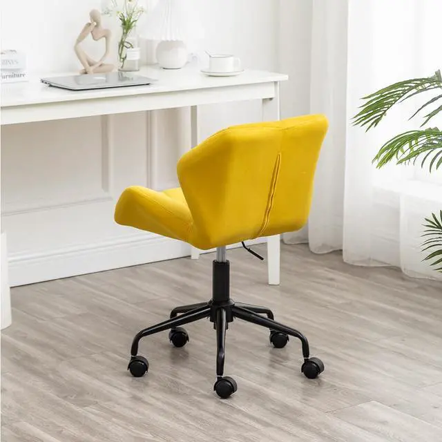 Alt view image 5 of 7 - Roundhill Furniture Eldon Diamond Tufted Adjustable Swivel Office Chair, Yellow