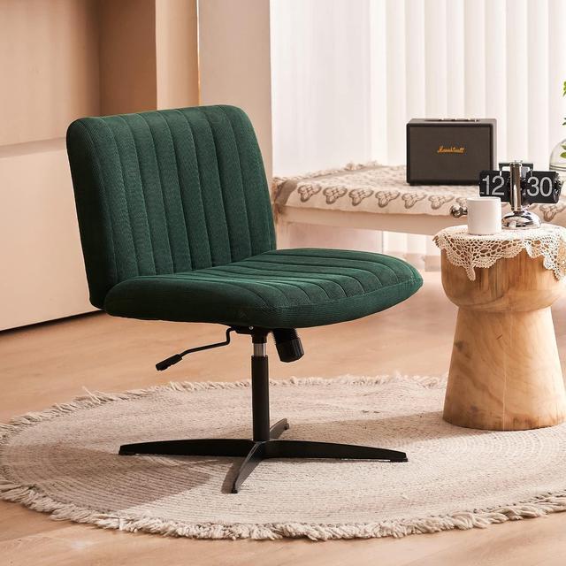 HoeuThien Armless Desk Chair No Wheels Velvet Wide Desk Chair Criss Cross  Legs with Arms Large Seat Adjustable Height Swivel Accent Chair Green 