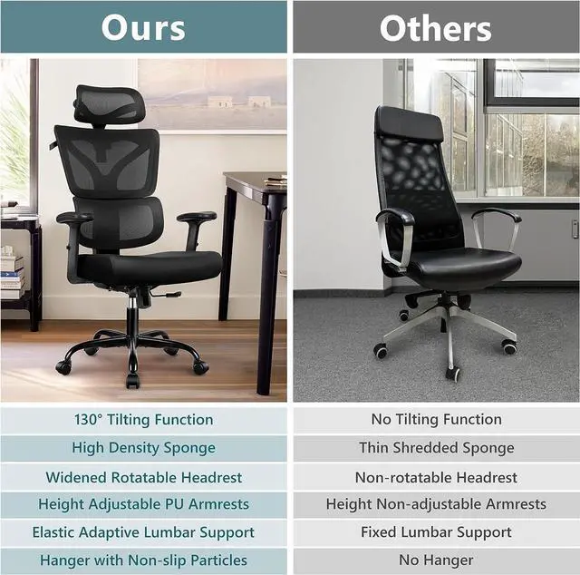 Alt view image 6 of 7 - Office Chair Ergonomic Desk Chair, High Back Gaming Chair, Big and Tall Reclining Comfy Home Office Chair Lumbar Support Breathable Mesh Computer Chair Adjustable Armrests (Black)