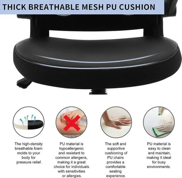 Alt view image 3 of 7 - X XISHE Office Chair Ergonomic Desk Chair,Mesh Computer Gaming Chair,Home Office Desk Chairs,Executive Task Chair,Adjustable Height PU Leather Flip-up Armests Swivel Rolling Wheels Chair,Black
