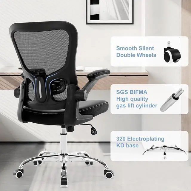 Alt view image 6 of 7 - X XISHE Office Chair Ergonomic Desk Chair,Mesh Computer Gaming Chair,Home Office Desk Chairs,Executive Task Chair,Adjustable Height PU Leather Flip-up Armests Swivel Rolling Wheels Chair,Black