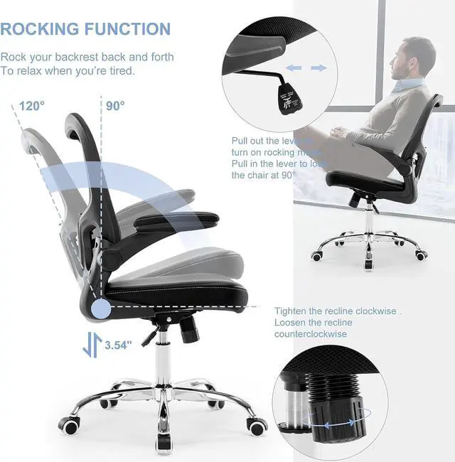 Alt view image 7 of 7 - X XISHE Office Chair Ergonomic Desk Chair,Mesh Computer Gaming Chair,Home Office Desk Chairs,Executive Task Chair,Adjustable Height PU Leather Flip-up Armests Swivel Rolling Wheels Chair,Black