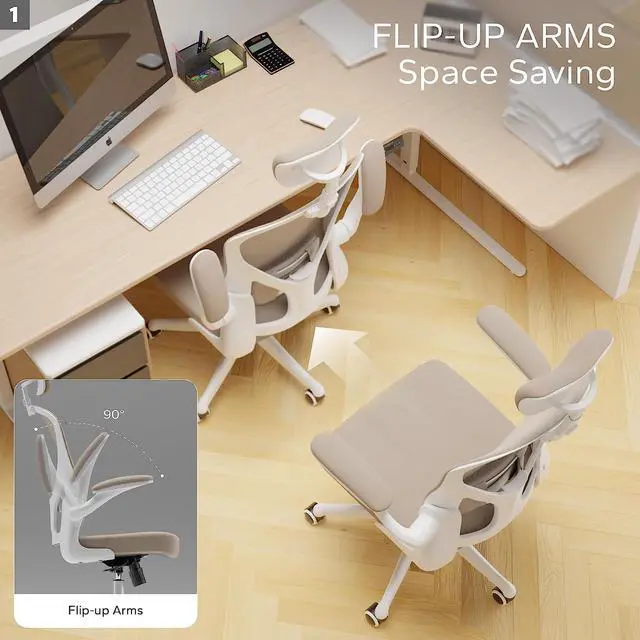 Alt view image 5 of 6 - Ergonomic Office Chair Home Desk Office Chair with Adjustable Headrest & Cushion for Lumbar Support, High Back Computer Chair with Thickened Cushion Desk Chairs Khaki