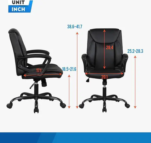 Alt view image 7 of 7 - Home Office Chair Ergonomic Desk Chair PU Leather Task Chair Executive Rolling Swivel Mid Back Computer Chair with Lumbar Support Armrest Adjustable Chair for Men (Black)