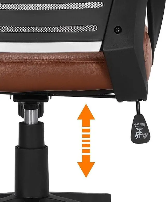 Alt view image 7 of 7 - Yaheetech Ergonomic Home Office Chair Leather and Mesh Combine Desk Chair Rolling Swivel Adjustable Mesh Chair with Lumbar Support and Armrests for Office and Home, Brown