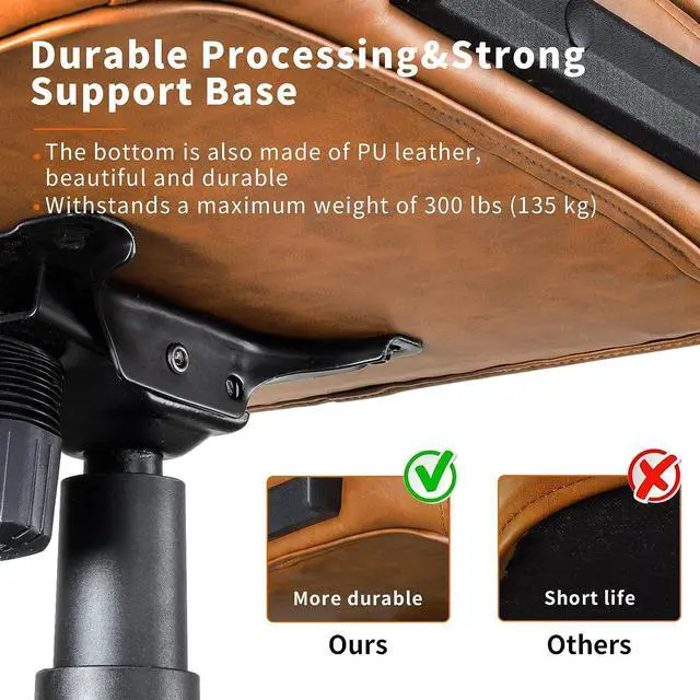 Alt view image 5 of 6 - Leather Office Chair Brown Desk Chair Mid Century Desk Chair Executive Office Chair with Arms and Wheels, by Artswish