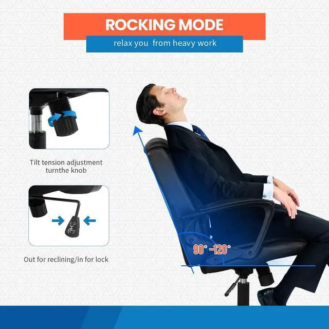 Alt view image 2 of 7 - Home Office Chair Ergonomic Desk Chair PU Leather Task Chair Executive Rolling Swivel Mid Back Computer Chair with Lumbar Support Armrest Adjustable Chair for Men (Black)