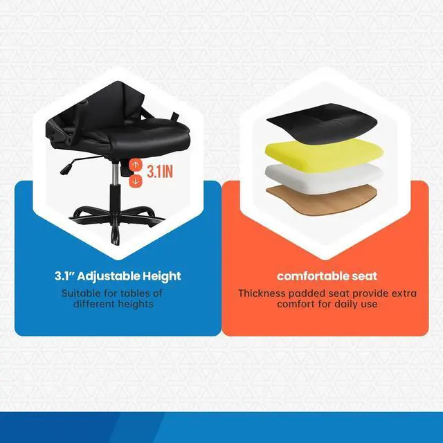 Alt view image 3 of 7 - Home Office Chair Ergonomic Desk Chair PU Leather Task Chair Executive Rolling Swivel Mid Back Computer Chair with Lumbar Support Armrest Adjustable Chair for Men (Black)