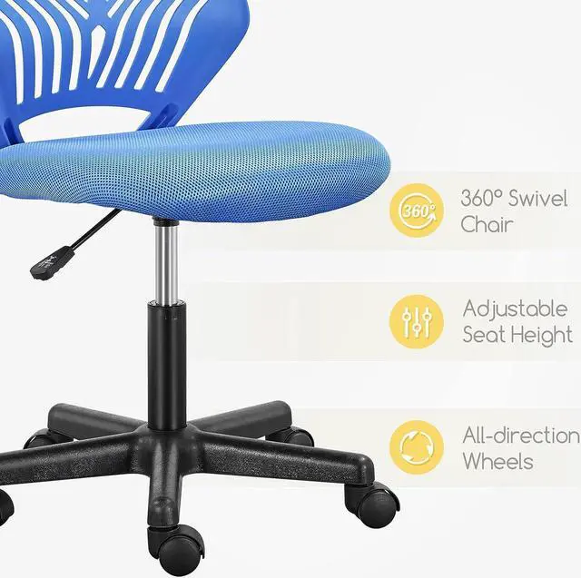 Alt view image 7 of 7 - Yaheetech Students Desk Chair Low-Back Armless Study Chair Swivel Task Chair Cute Bedroom Chair with Lumbar Support Adjustable Height for Youth, Blue