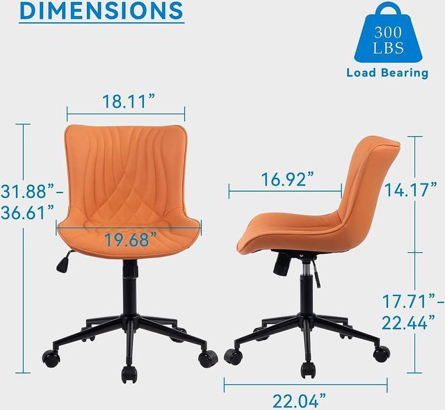 YOUTASTE Office Chair with Wheels Modern Armless Desk Chair, Adjustable Swivel Rolling Computer Task Chair, Faux Leather Sewing Chairs with