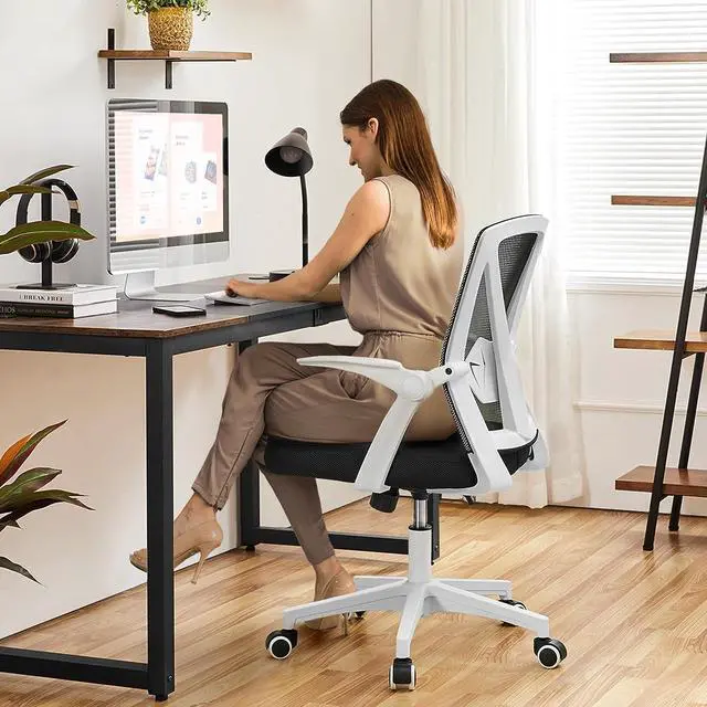 Alt view image 2 of 7 - Topeakmart Office Chair Ergonomic Desk Chair with Adjustable Lumbar Support, Mid Back Mesh Computer Chair with Flip-up Armrests Task Chairs, Executive Chair for Home Office, White