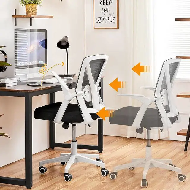 Alt view image 3 of 7 - Topeakmart Office Chair Ergonomic Desk Chair with Adjustable Lumbar Support, Mid Back Mesh Computer Chair with Flip-up Armrests Task Chairs, Executive Chair for Home Office, White