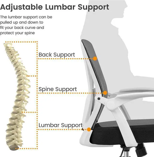 Alt view image 5 of 7 - Topeakmart Office Chair Ergonomic Desk Chair with Adjustable Lumbar Support, Mid Back Mesh Computer Chair with Flip-up Armrests Task Chairs, Executive Chair for Home Office, White