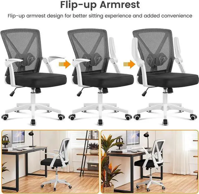 Alt view image 7 of 7 - Topeakmart Office Chair Ergonomic Desk Chair with Adjustable Lumbar Support, Mid Back Mesh Computer Chair with Flip-up Armrests Task Chairs, Executive Chair for Home Office, White