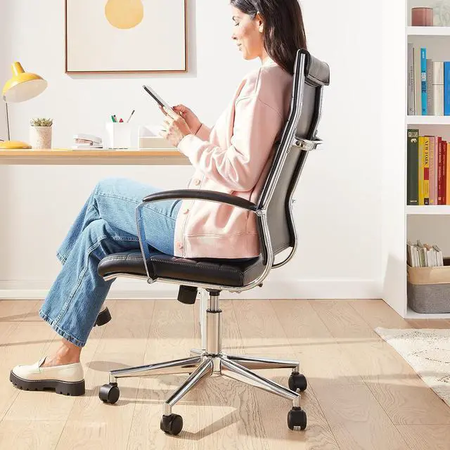 Alt view image 7 of 7 - Basics High-Back Executive Swivel Office Desk Chair with Ribbed Puresoft Upholstery, Lumbar Support, Modern Style, 23.9"D x 24.69"W x 41.5"H, Black