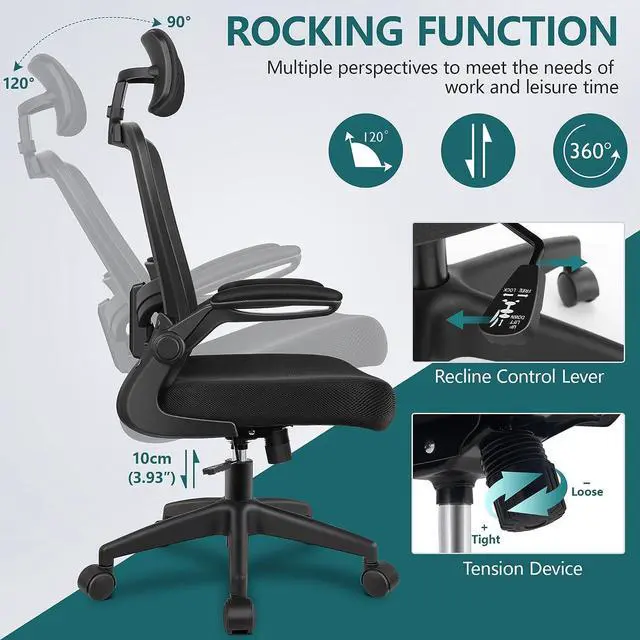 Alt view image 3 of 7 - FelixKing Ergonomic Office Chair, Headrest Desk Chair Office Chair with Adjustable Lumbar Support, Home Office Swivel Task Chair with High Back and Armrest, Adjustable Height Gaming Chair(Black)