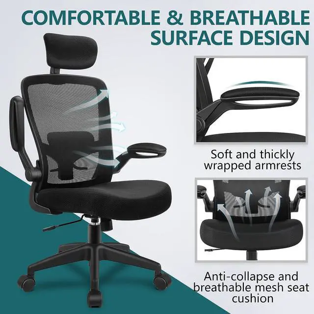 Alt view image 5 of 7 - FelixKing Ergonomic Office Chair, Headrest Desk Chair Office Chair with Adjustable Lumbar Support, Home Office Swivel Task Chair with High Back and Armrest, Adjustable Height Gaming Chair(Black)