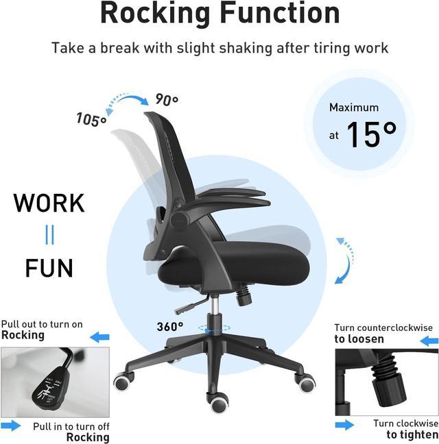 Hbada Office Chair, Desk Chair with Flip-Up Armrests and Saddle Cushion,  Ergonomic Office Chair with S-Shaped Backrest, Swivel, Mesh, for Home and