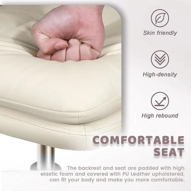 Alt view image 3 of 7 - LEMBERI PU Leather Armless Office Desk Chair No Wheels,Criss Cross Legged Home Office Wide Padded Swivel vanity chair,120°Rocking Mid Back Ergonomic Computer Task Chair for Make Up,Small Space