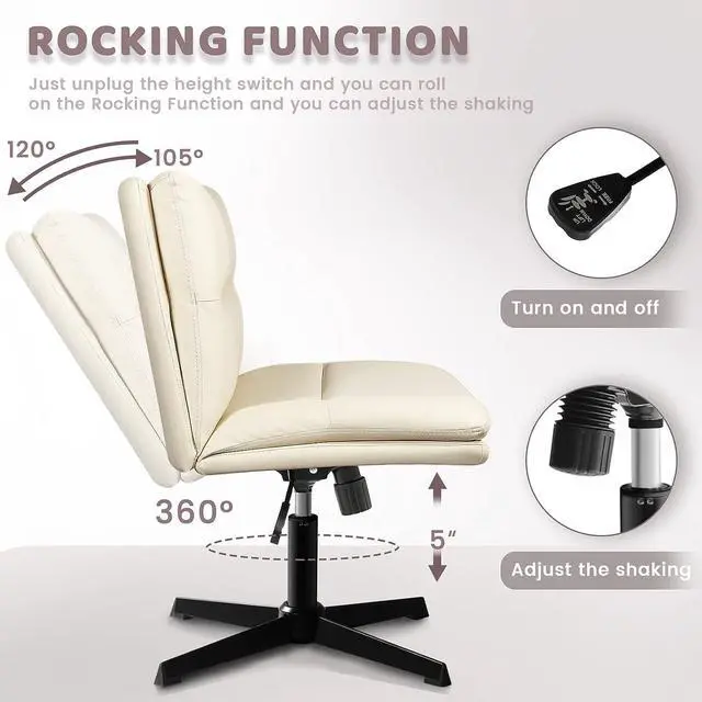 Alt view image 4 of 7 - LEMBERI PU Leather Armless Office Desk Chair No Wheels,Criss Cross Legged Home Office Wide Padded Swivel vanity chair,120°Rocking Mid Back Ergonomic Computer Task Chair for Make Up,Small Space