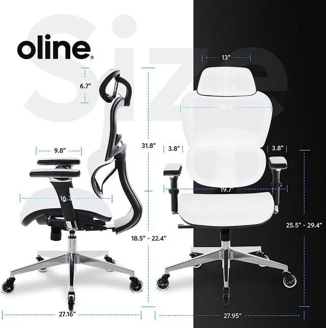 Alt view image 5 of 7 - Oline ErgoPro Ergonomic Office Chair - Rolling Desk Chair with 4D Adjustable Armrest, 3D Lumbar Support and Blade Wheels - Mesh Computer Chair, Gaming Chairs, Executive Swivel Chair (White)