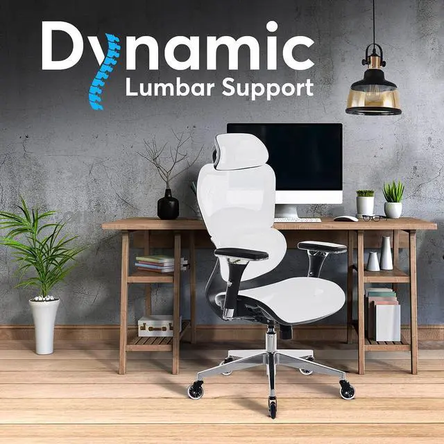 Alt view image 6 of 7 - Oline ErgoPro Ergonomic Office Chair - Rolling Desk Chair with 4D Adjustable Armrest, 3D Lumbar Support and Blade Wheels - Mesh Computer Chair, Gaming Chairs, Executive Swivel Chair (White)