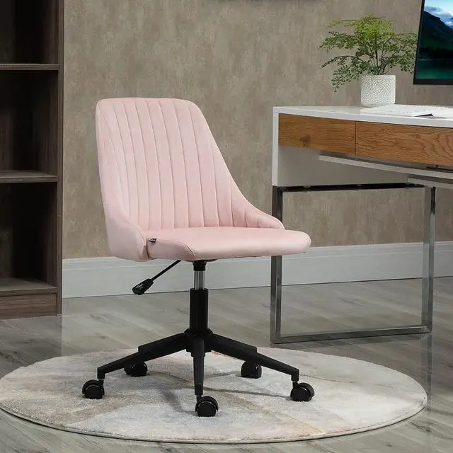 Alt view image 2 of 7 - Vinsetto Mid-Back Office Chair, Velvet Fabric Swivel Scallop Shape Computer Desk Chair for Home Office or Bedroom, Pink