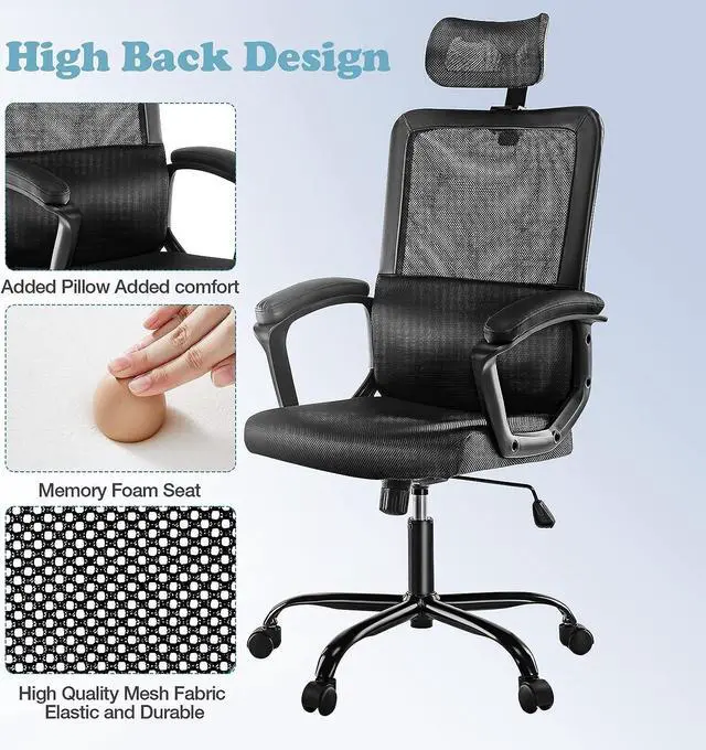 Alt view image 4 of 7 - Ergonomic Office Chair - High Back Breathable Mesh Desk Chair with Adjustable Headrest, Rolling Swivel Computer Task Chair Home Office Chairs with 3D Adjustable Support Armrest