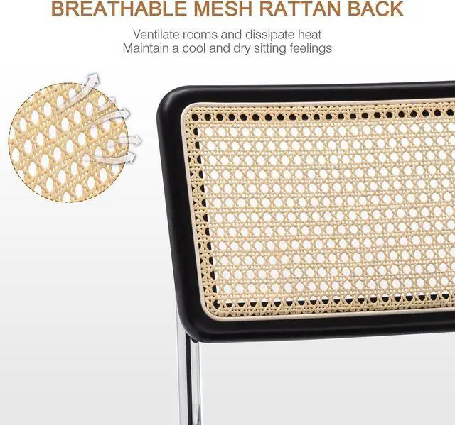 Alt view image 2 of 6 - Zesthouse Mid Century Home Office Chair Leather Desk Chair with Rattan Back, Vanity Chair for Girl Women, Upholstered Tufted Swivel Chair for Bedroom Living Room,Height Adjustable Computer Task Chair