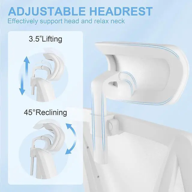 Alt view image 3 of 7 - Ergonomic Office Chair with Footrest, Ergonomic Desk Chair with Adjustable 2D Lumbar Support, High Back Computer Chair with Adjustable Headrest, White Comfortable Leather Office Chairs