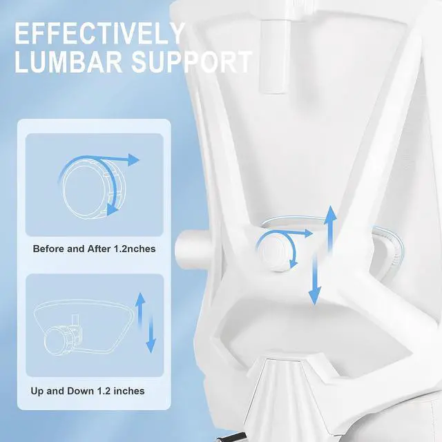 Alt view image 5 of 7 - Ergonomic Office Chair with Footrest, Ergonomic Desk Chair with Adjustable 2D Lumbar Support, High Back Computer Chair with Adjustable Headrest, White Comfortable Leather Office Chairs
