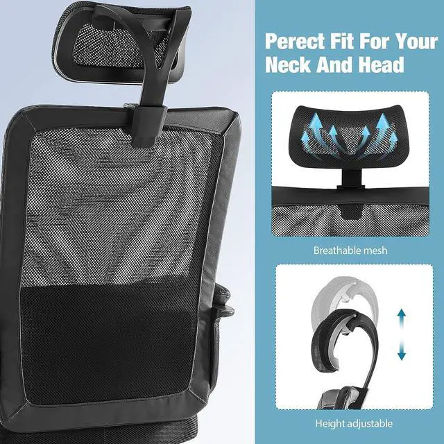 Alt view image 5 of 7 - Ergonomic Office Chair - High Back Breathable Mesh Desk Chair with Adjustable Headrest, Rolling Swivel Computer Task Chair Home Office Chairs with 3D Adjustable Support Armrest