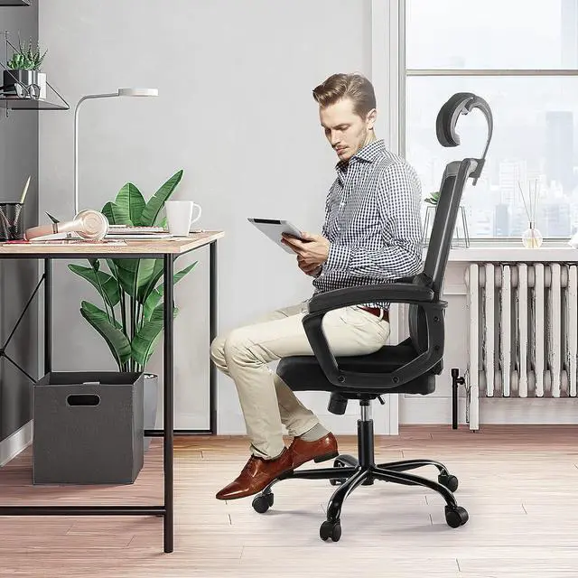 Alt view image 7 of 7 - Ergonomic Office Chair - High Back Breathable Mesh Desk Chair with Adjustable Headrest, Rolling Swivel Computer Task Chair Home Office Chairs with 3D Adjustable Support Armrest