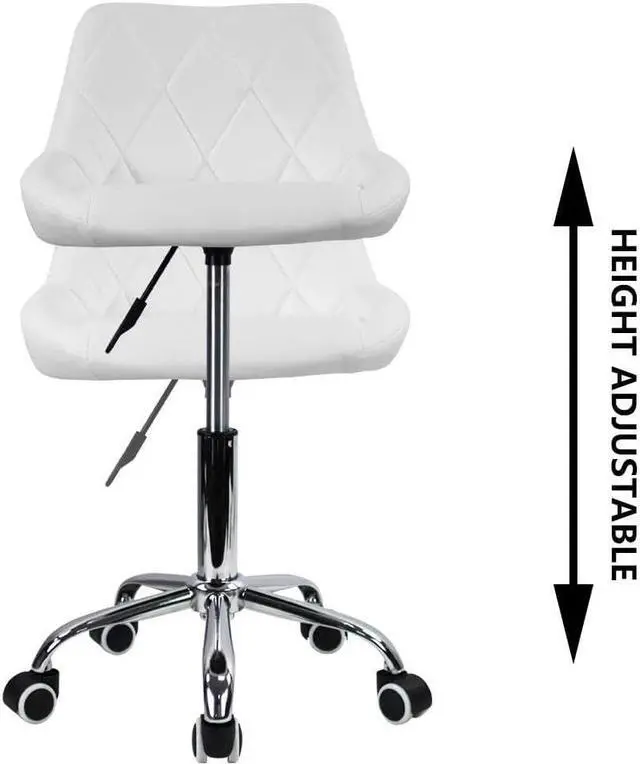 Alt view image 4 of 6 - KKTONER Mid Back PU Leather Height Adjustable Swivel Modern Task Chair Computer Office Home Vanity Chair with Wheels (White)