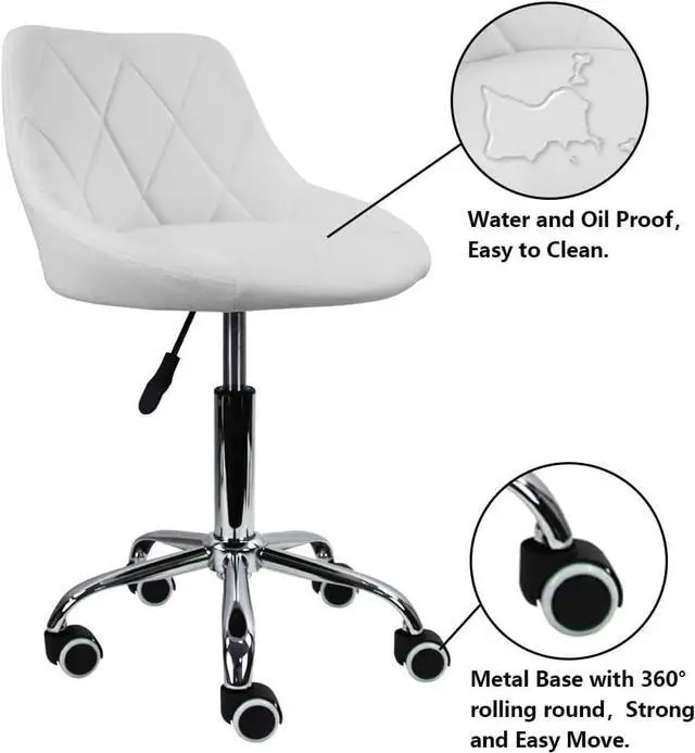 Alt view image 5 of 6 - KKTONER Mid Back PU Leather Height Adjustable Swivel Modern Task Chair Computer Office Home Vanity Chair with Wheels (White)