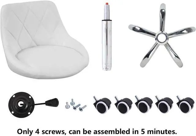 Alt view image 6 of 6 - KKTONER Mid Back PU Leather Height Adjustable Swivel Modern Task Chair Computer Office Home Vanity Chair with Wheels (White)