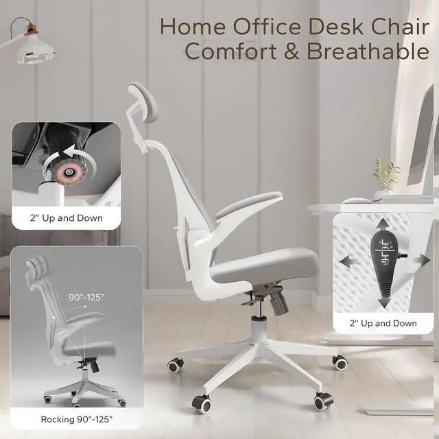 Alt view image 7 of 7 - Ergonomic Office Desk Chair High Back Mesh Computer Chair | 360° Swivel Adjustable Lumbar Support & Flip-Up Armrests capacity 300 lbs capacity