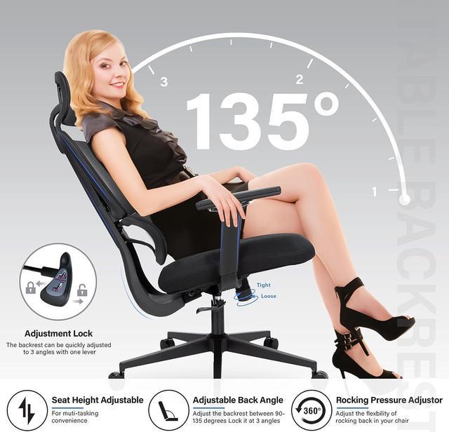 Ergonomic Mesh Office Chair - High Back Multifunction Computer Desk Chair  with Adjustable Headrest, 4D Arms, Lumbar Support, Tilt Function and Heavy  Duty Base - Ergonomic Design for Back Pain, Black 
