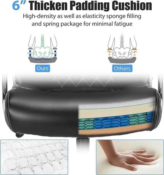 Alt view image 6 of 7 - Giantex 500LBS Big and Tall Office Chair, Wide Seat Large Leather Executive Chair w/Heavy Duty Metal Base, Height Adjustable Swivel Computer Task Desk Chair, Padded Armrest, Rocking Backrest (Black)